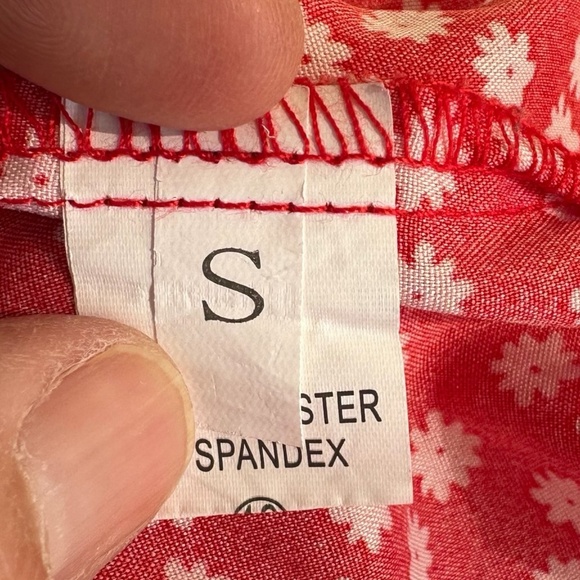 Red White Floral V-Neck Tie Waist Cami Mini Dress Retro Boho Chic Vacation S - Picture 10 of 12